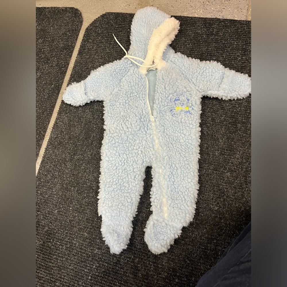 Baby vintage zip up winter outfit Cuddle time brand 0-6 month blue